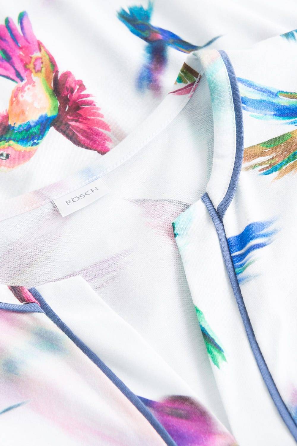 Rösch Pyjama im Vogel-Druck Kimono Paspeln Halbarm 100% Baumwolle Neueste Stile