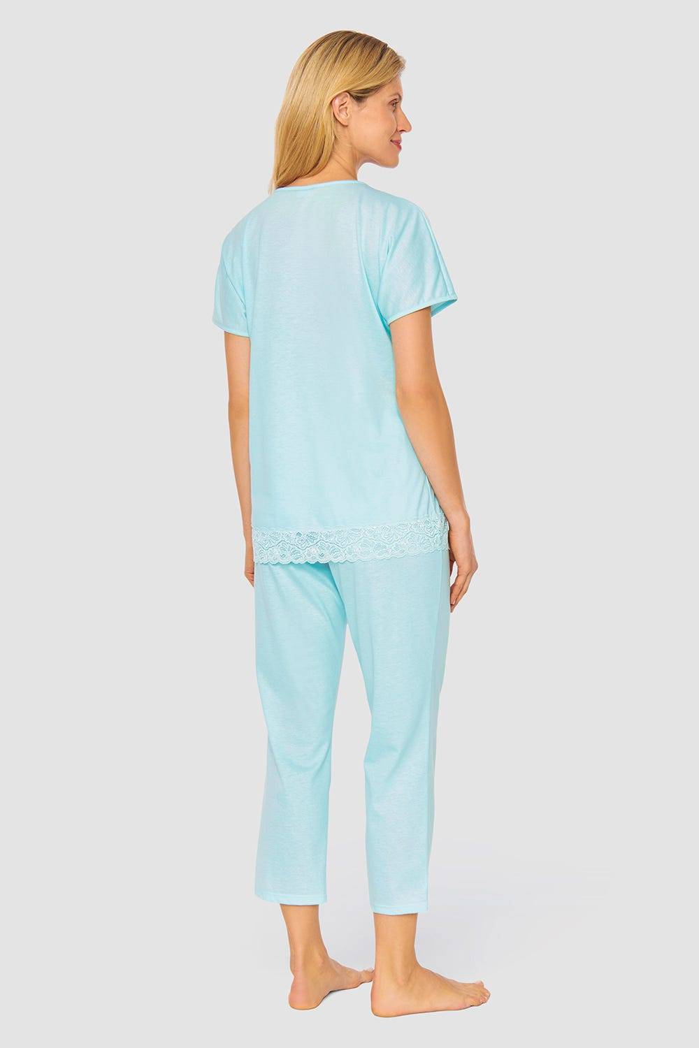 Rösch Pyjama mit feinen Spitzendetails Uni Elegant 100% Baumwolle Letzte 2 Tage