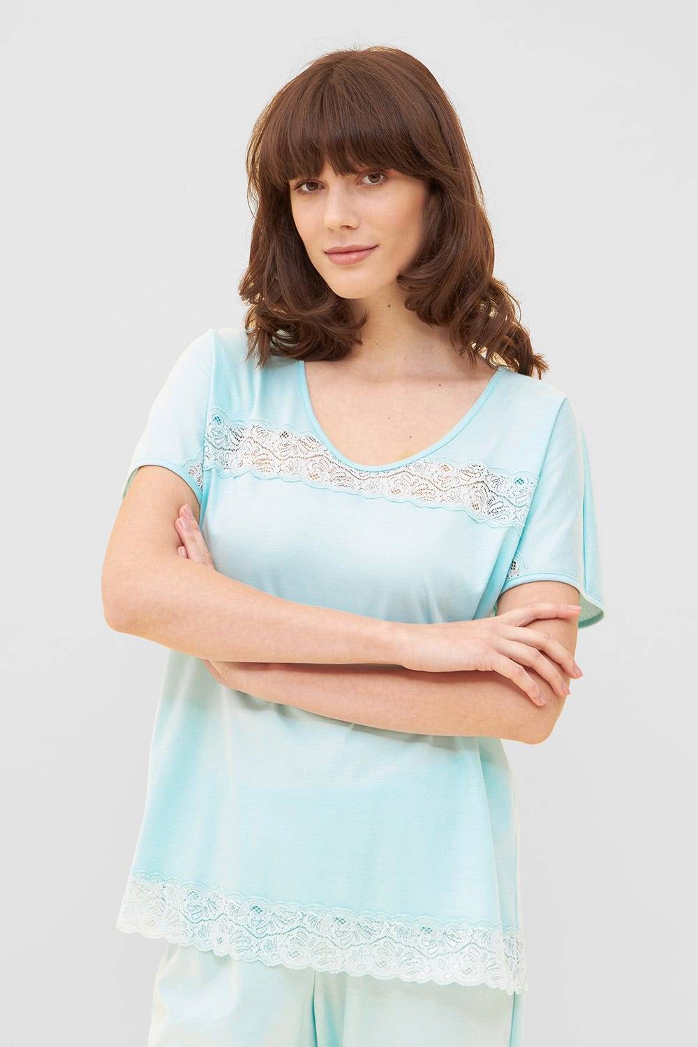 Rösch Pyjama mit feinen Spitzendetails Uni Elegant 100% Baumwolle Letzte 2 Tage