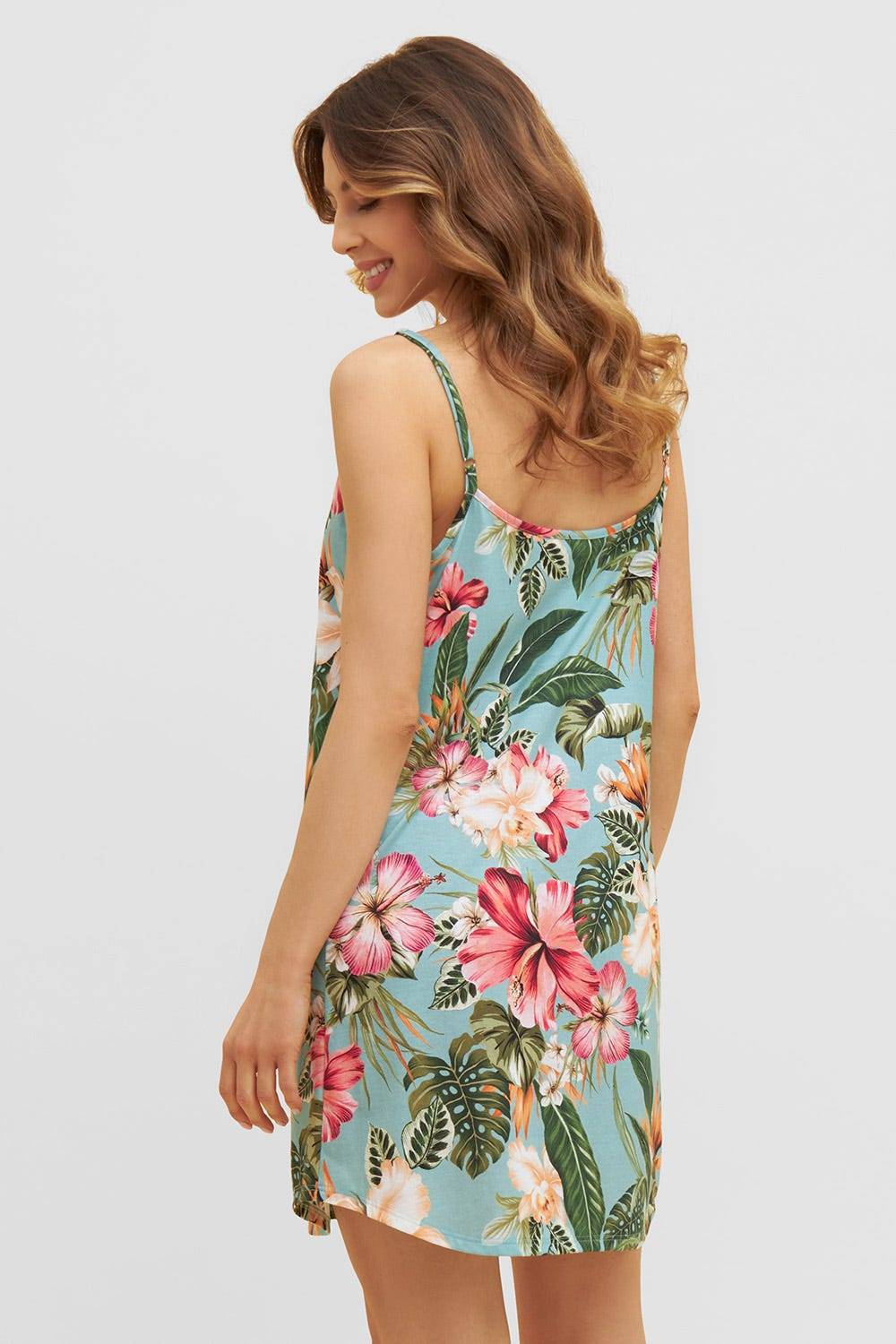 Rösch Trägerkleid im tropischen Druck Spaghetti-Träger Baumwolle/Modal Letzter Tag