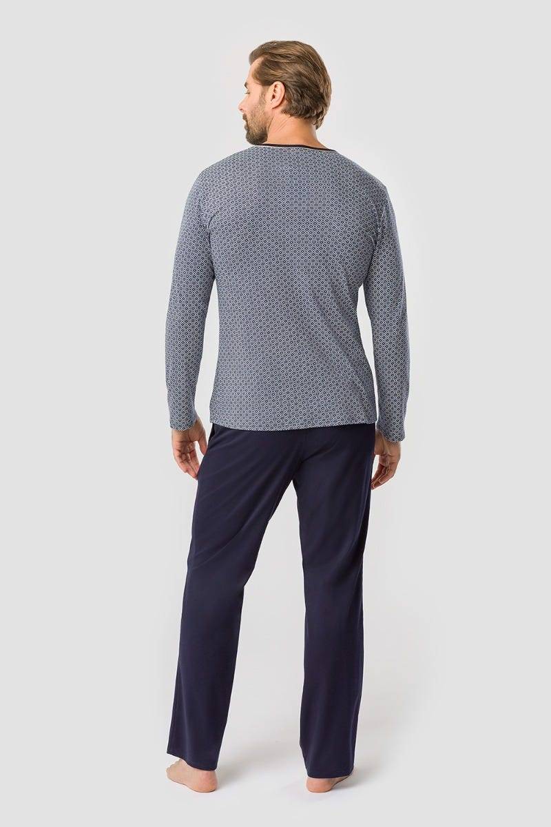 Rösch Herren Pyjama mit Minimalprint Blau Klassisch 100% Baumwolle Zeitbegrenzte Promotion