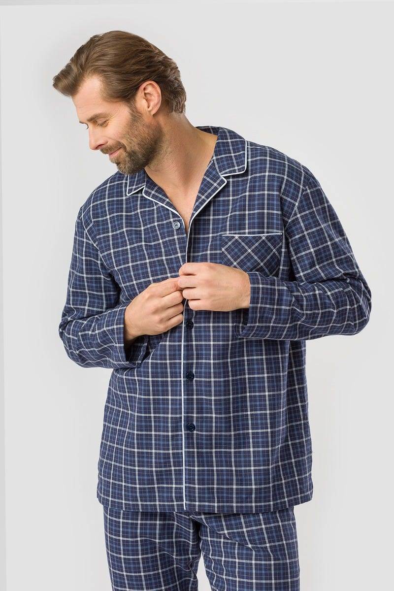 Rösch Herren Pyjama im Web-Karo Klassisch Paspeln 100% Baumwolle Bis zu 60% Rabatt