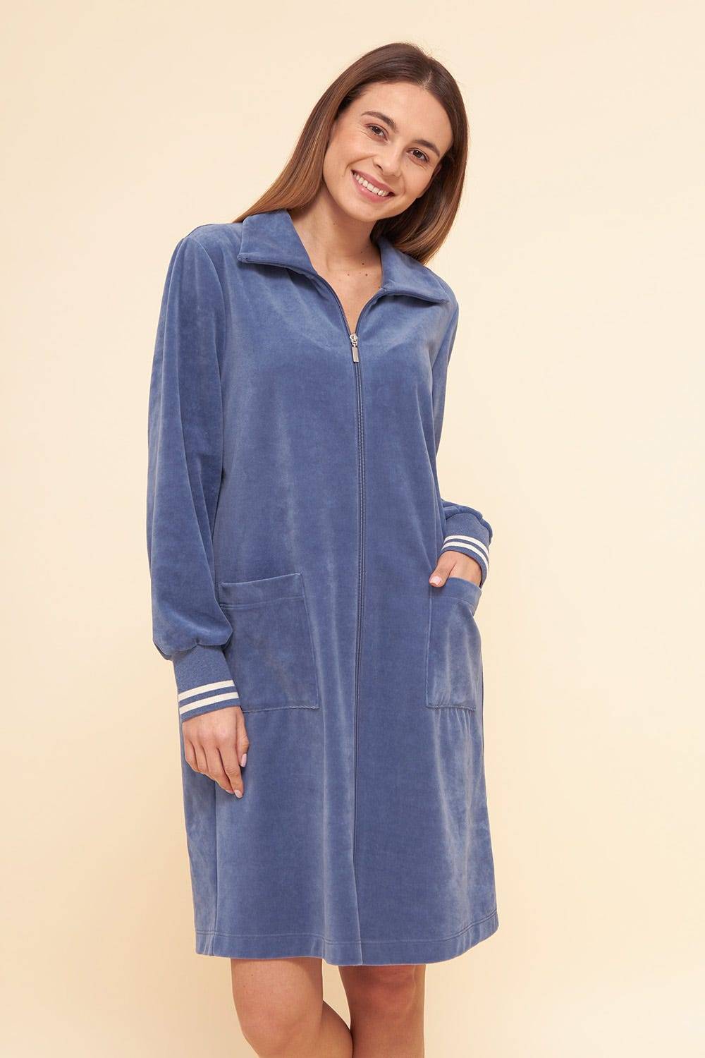 Rösch Morgenmantel aus Nicki Blouson-Style sportive Streifen Stickbündchen Baumwolle/Polyester Discount Store für neue Produkte