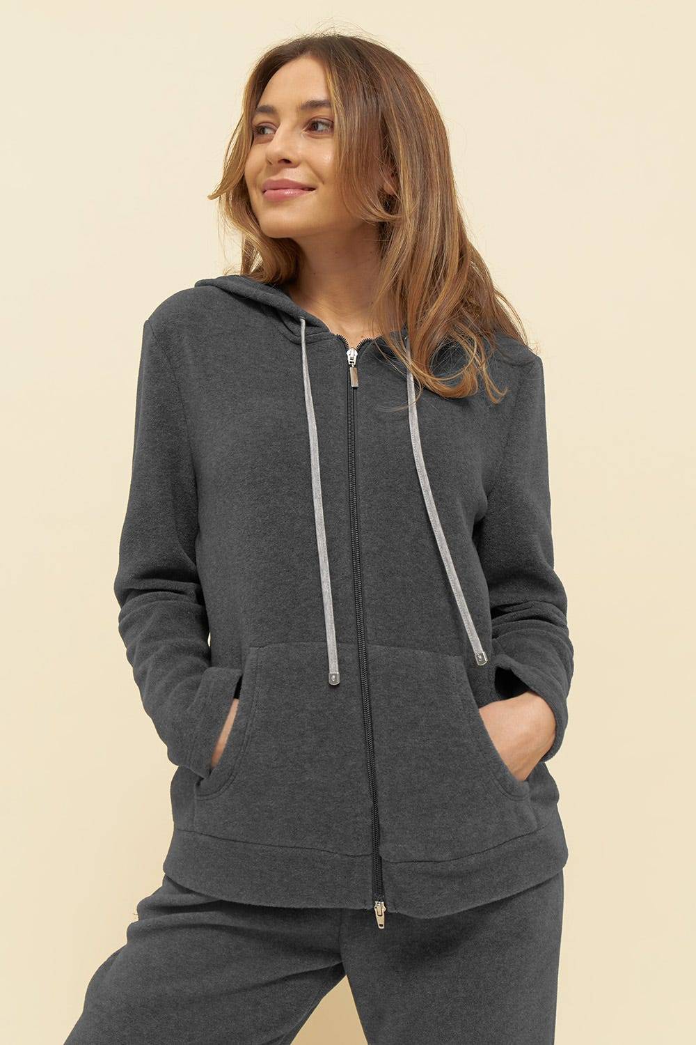 Rösch Hausanzug aus kuscheligem Fleece Hoodie lässig Polyester/Viskose Nur noch ein Tag übrig