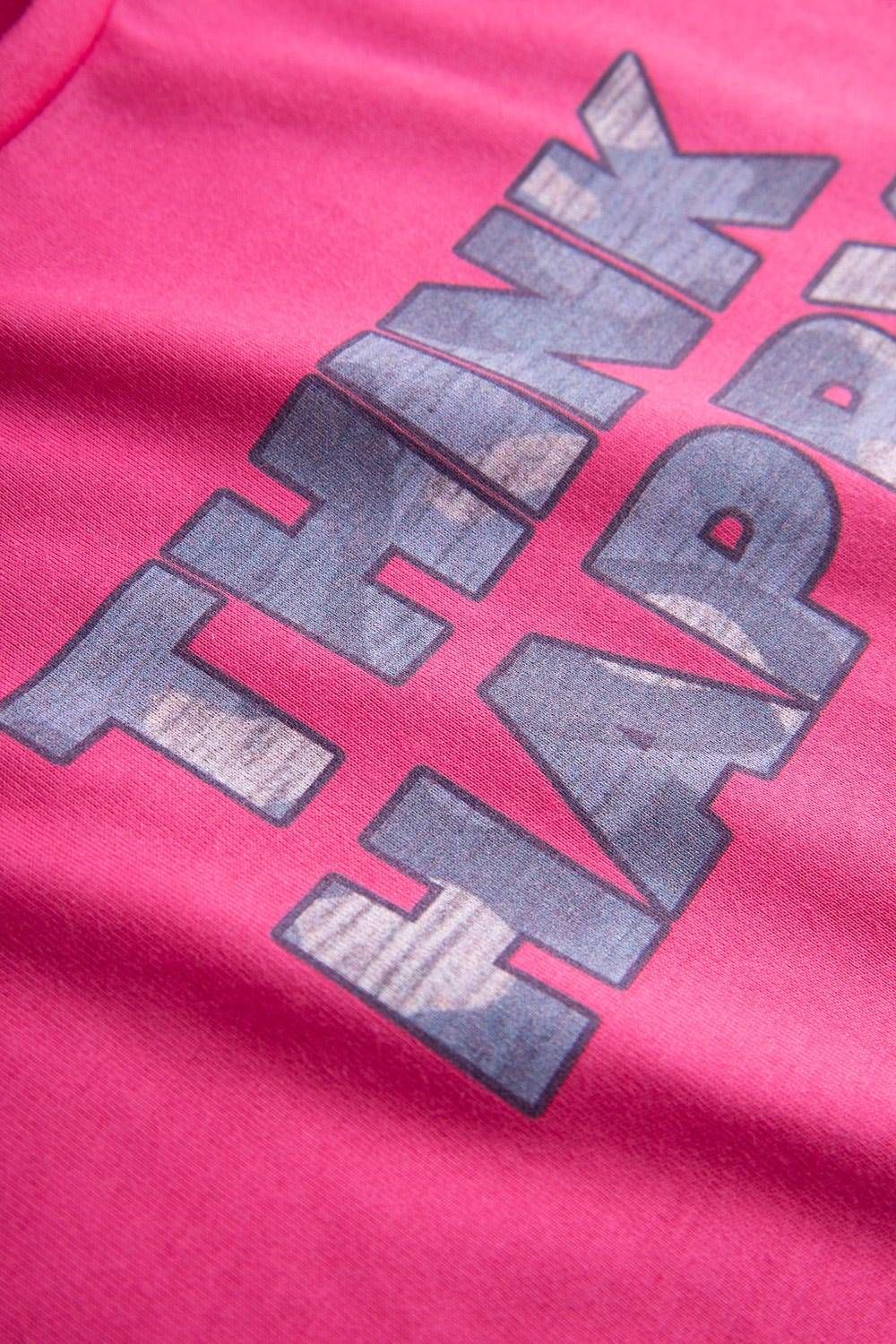 Rösch Nachthemd mit Schriftzug &quot;Think Happy&quot; Pink Kurzarm 100% Baumwolle Black Friday Preise