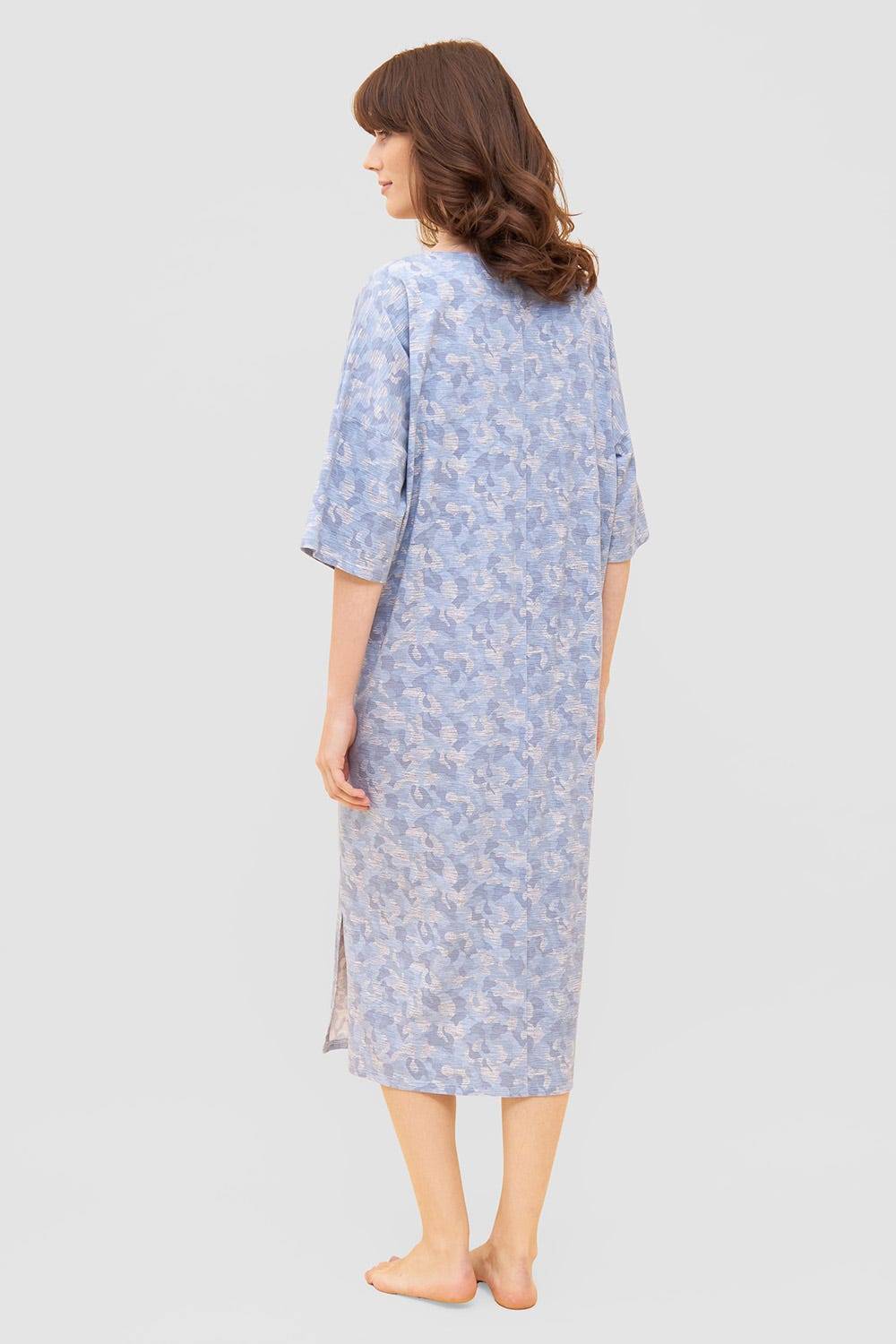 Rösch Nachtkleid im blauen Camouflage-Druck Halbarm Maxi-Länge Baumwolle/Elasthan Im Verkauf