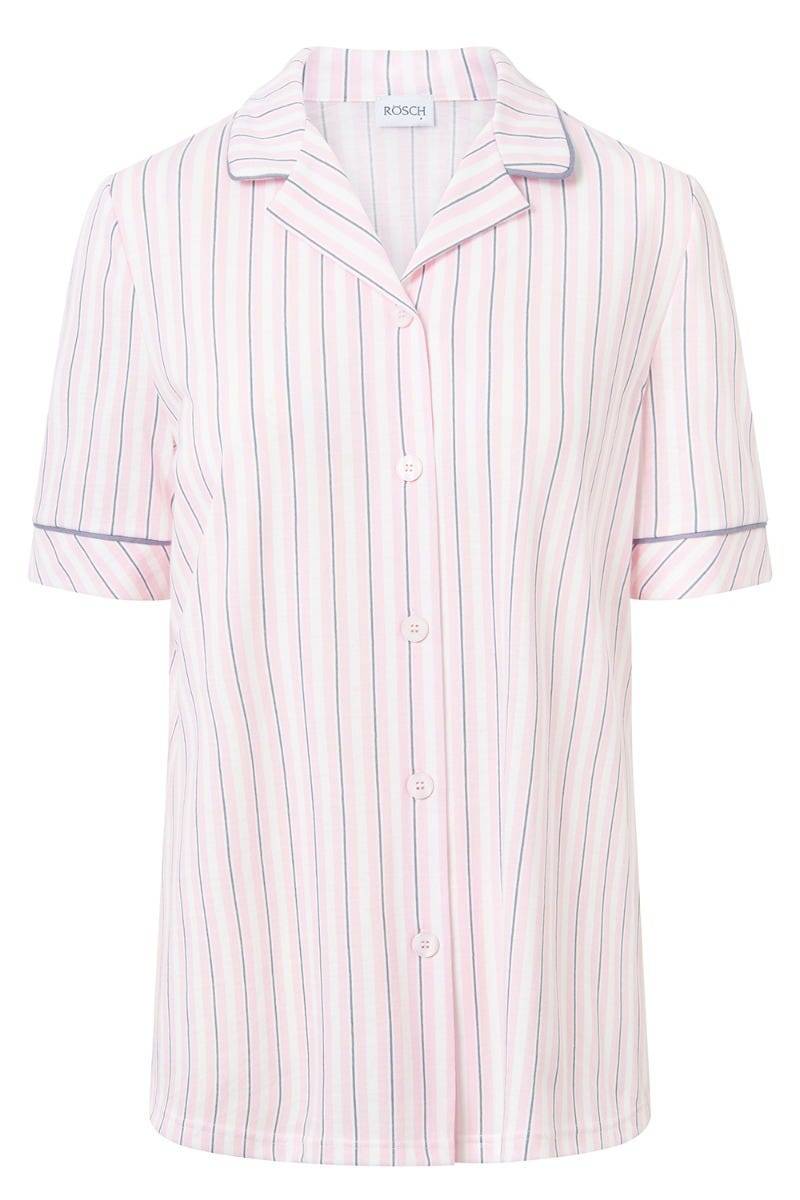 Rösch Basic Pyjamashirt Kurzarm im Streifendruck Herrenhemdstil Schlussverkauf