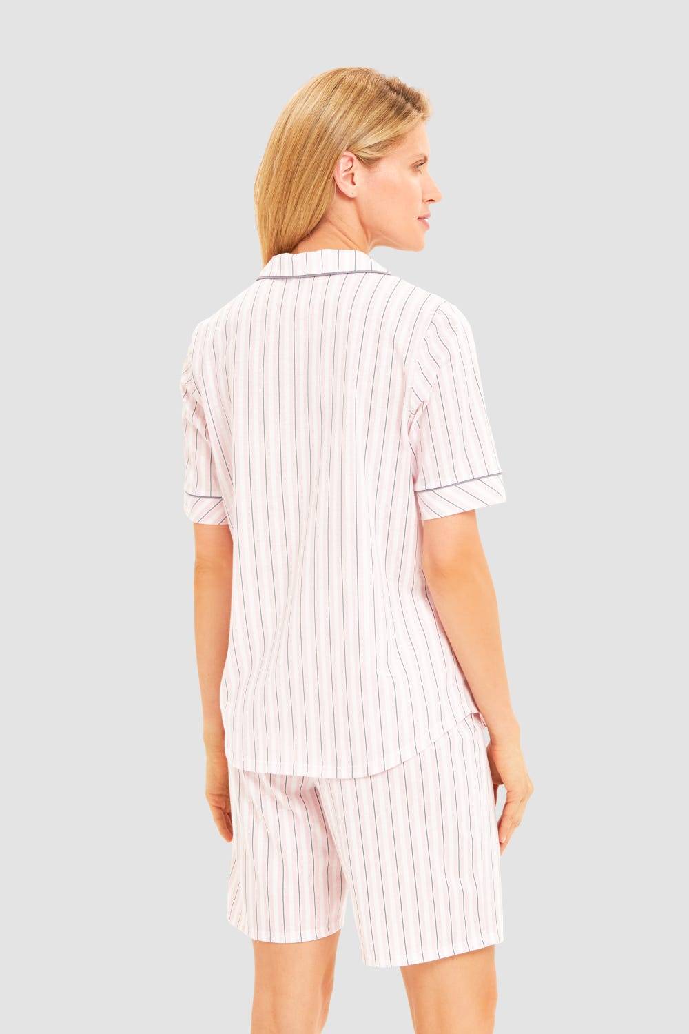 Rösch Basic Pyjamashirt Kurzarm im Streifendruck Herrenhemdstil Schlussverkauf