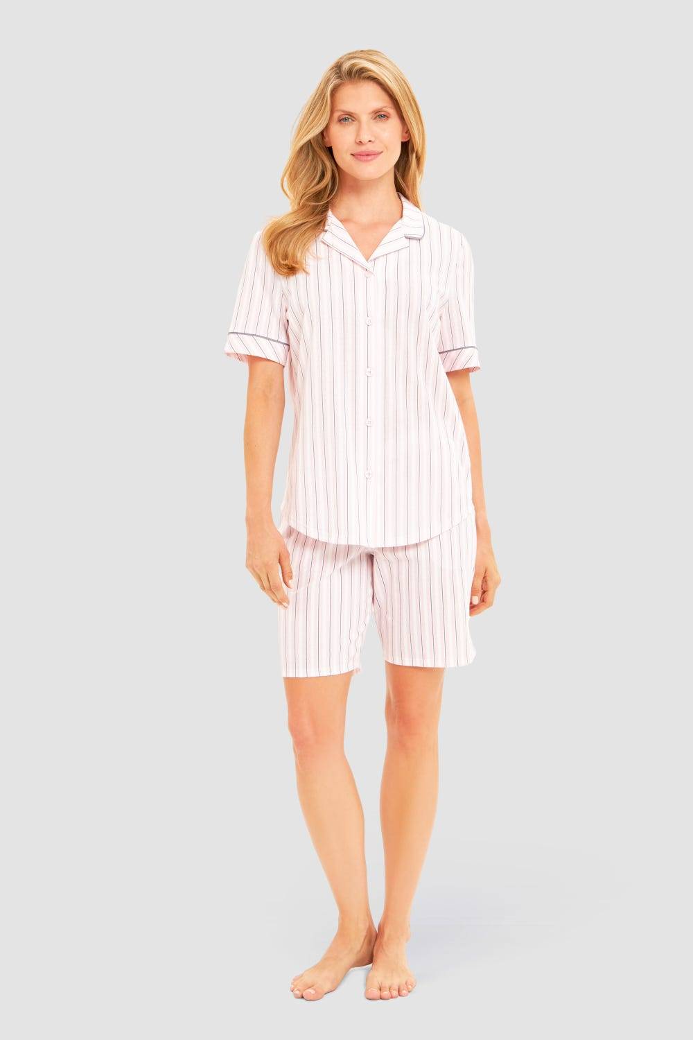 Rösch Basic Pyjamashirt Kurzarm im Streifendruck Herrenhemdstil Schlussverkauf