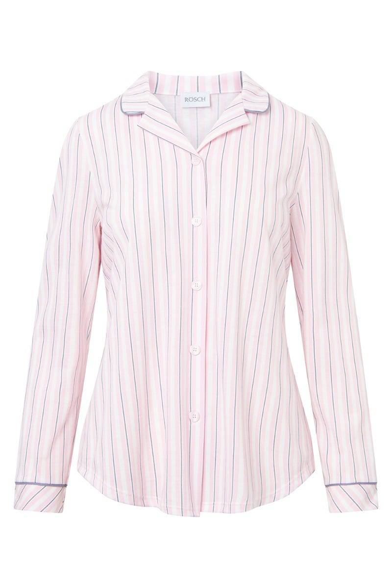 Rösch Basic Pyjamashirt Langarm im Streifendruck Herrenhemdstil Fabrikverkauf