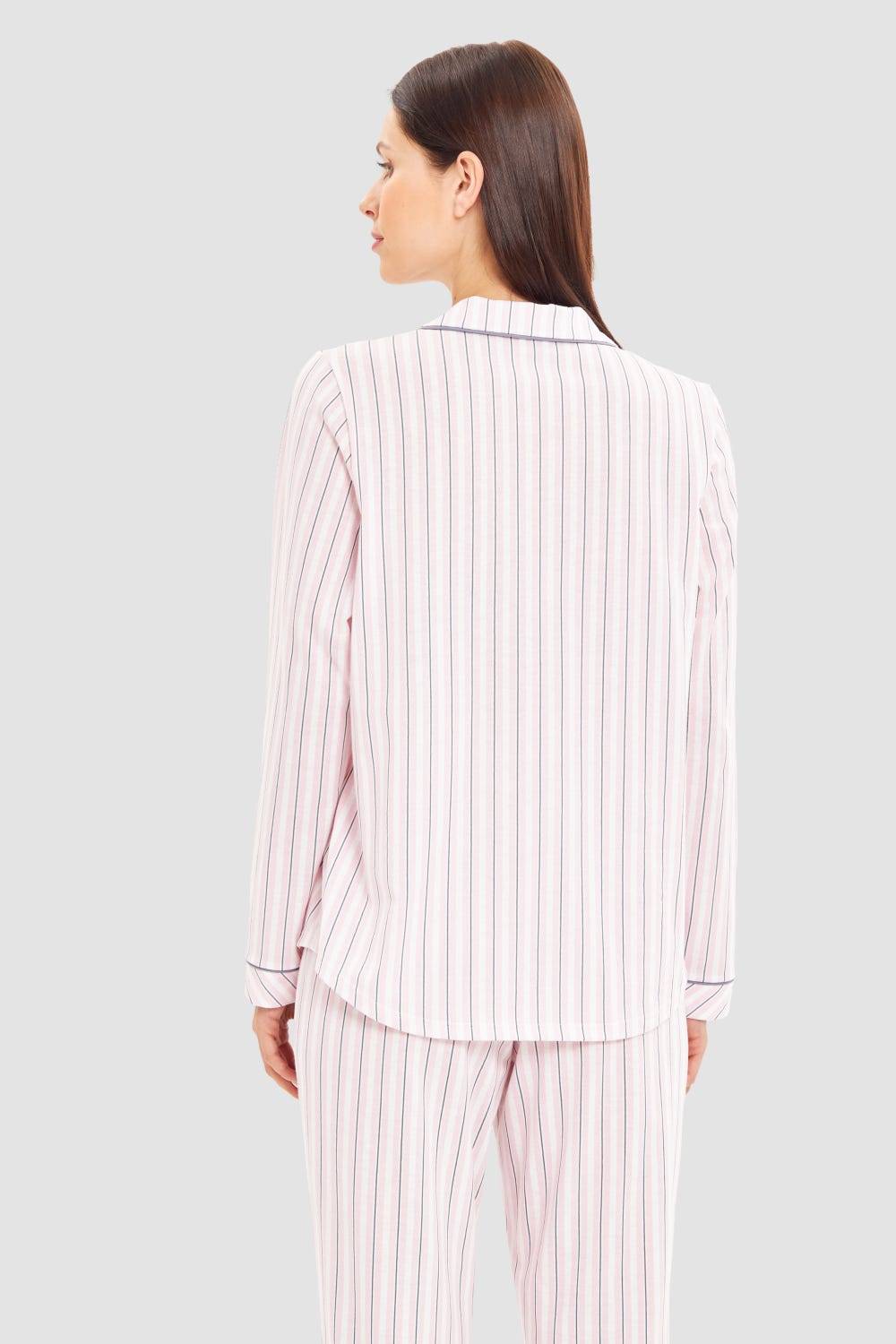 Rösch Basic Pyjamashirt Langarm im Streifendruck Herrenhemdstil Fabrikverkauf