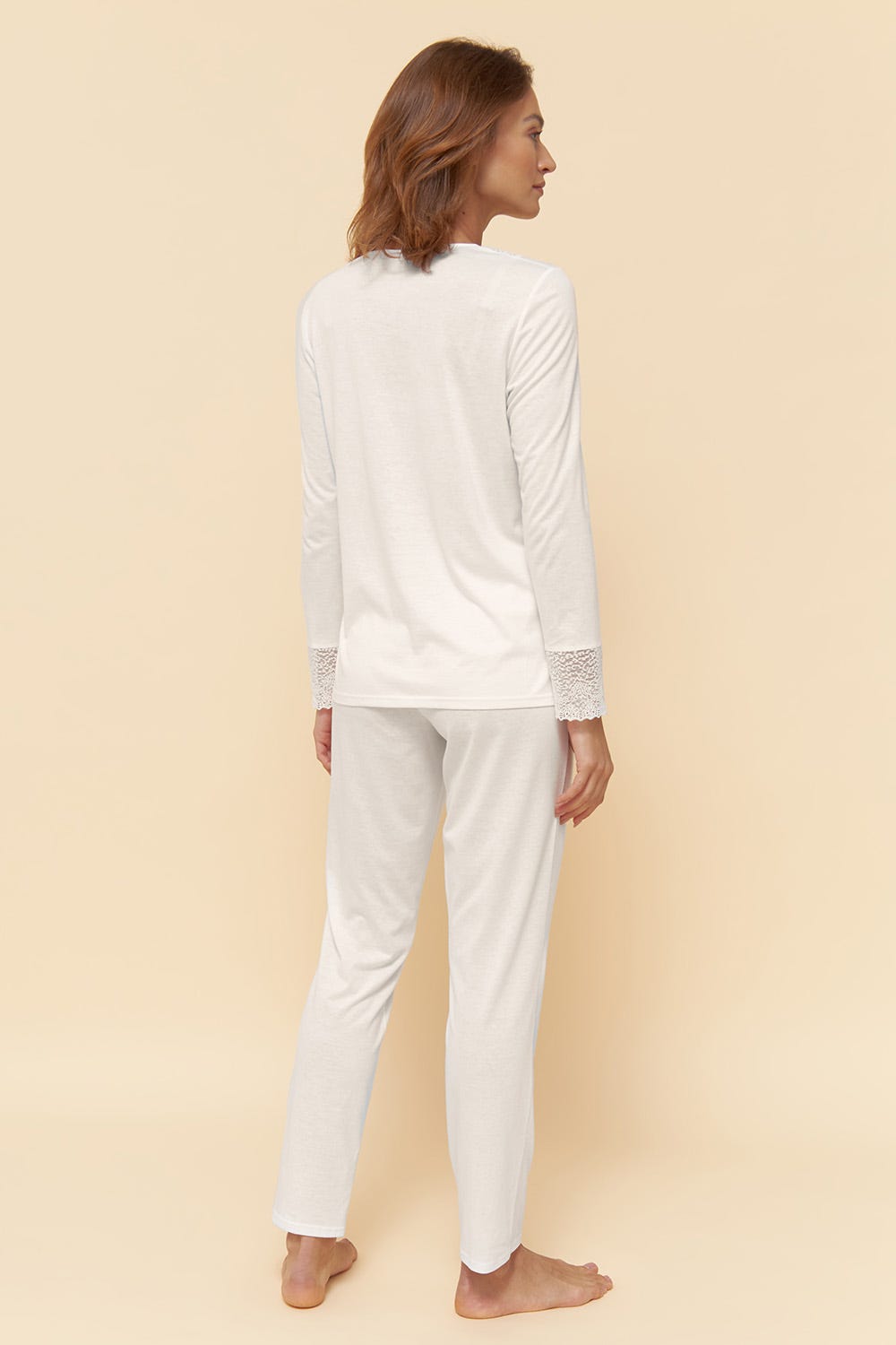 Rösch Pyjama mit eleganten Spitzen-Details einfarbig romantisch verspielt Baumwolle/Modal Exklusivangebot