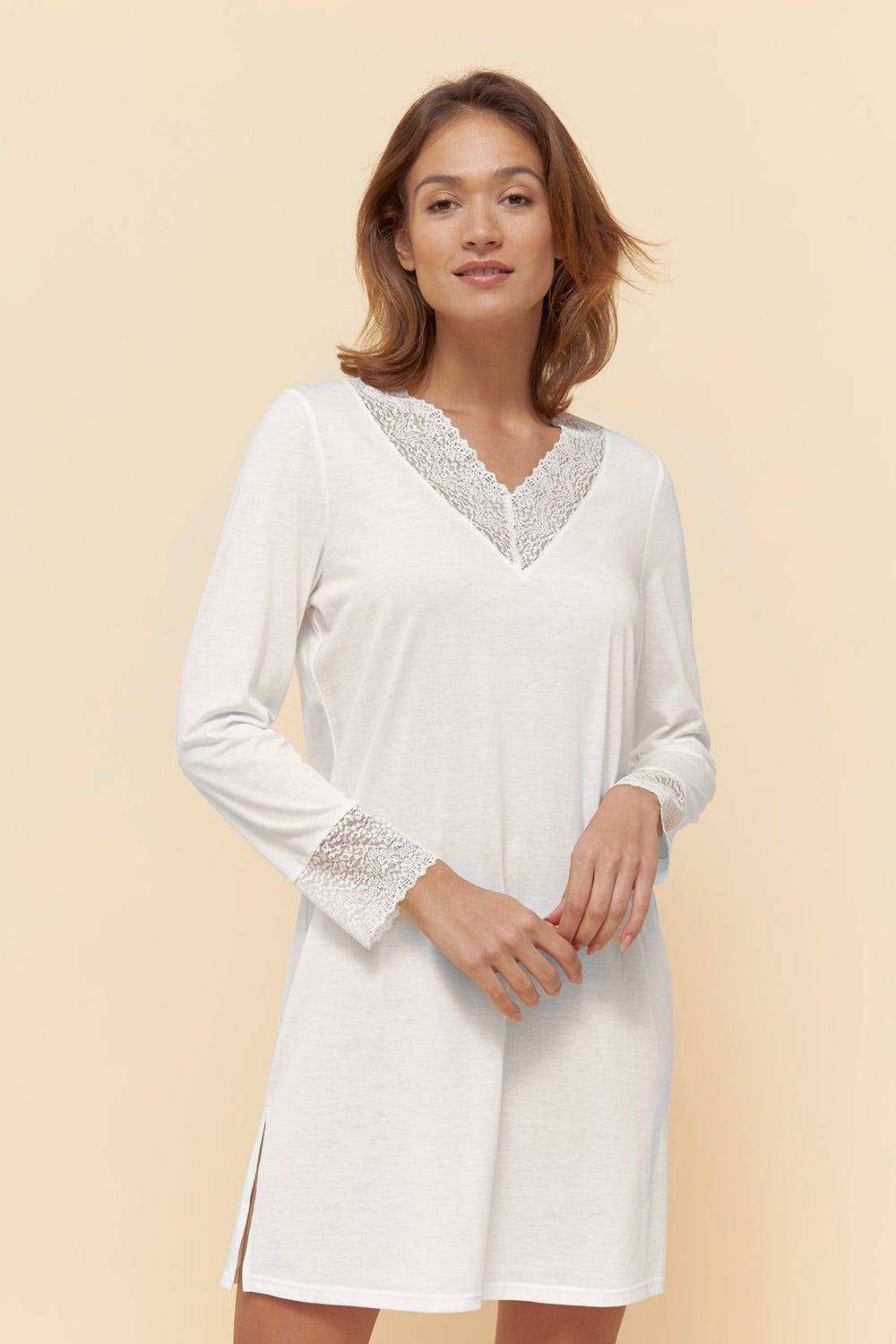 Rösch Nachthemd mit eleganten Spitzen-Details einfarbig romantisch verspielt Baumwolle/Modal Preisnachlass