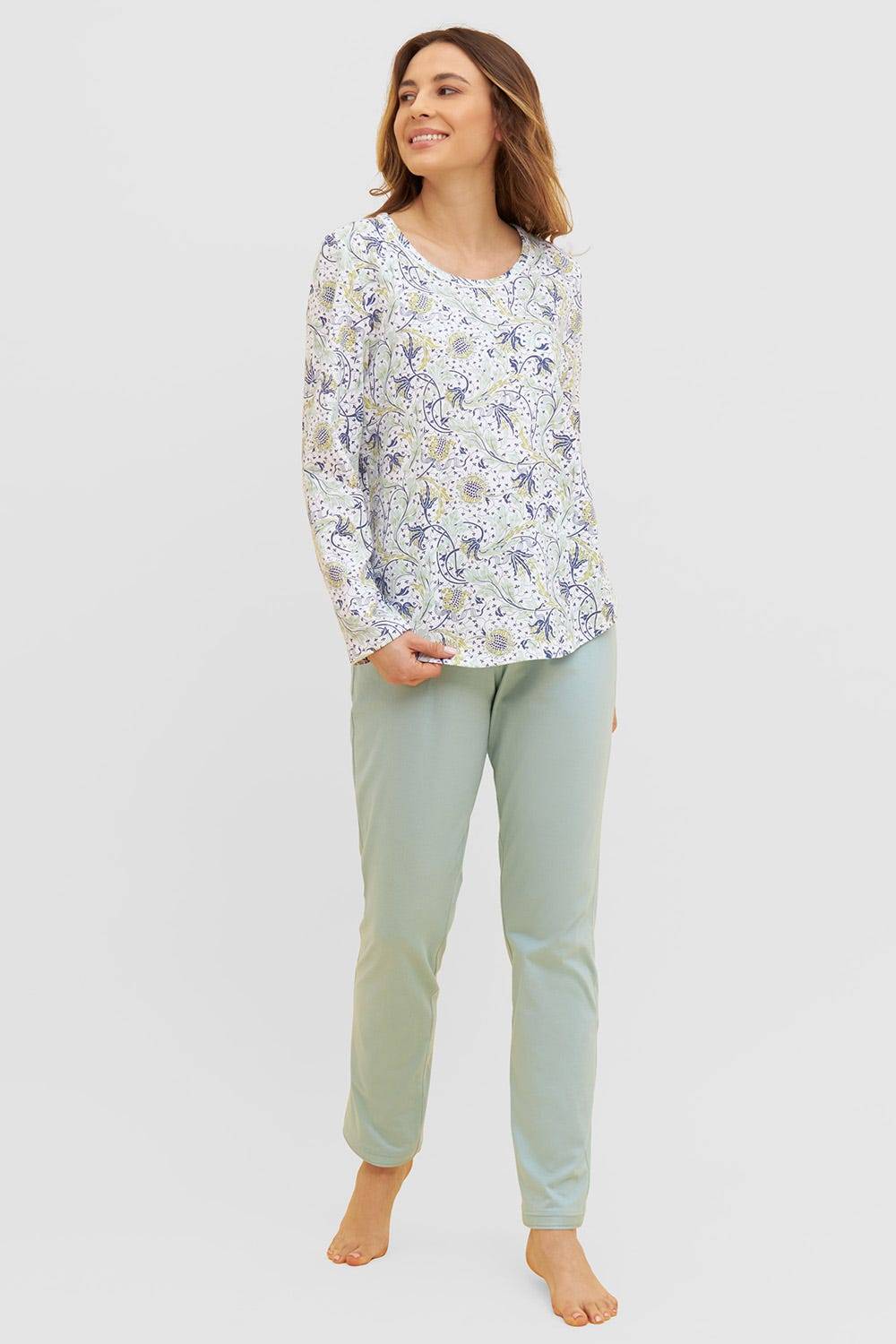 Rösch Basic Pyjamashirt Langarm im floralen Ornament-Print Mix &amp; Match 1884806 Weihnachtsangebot