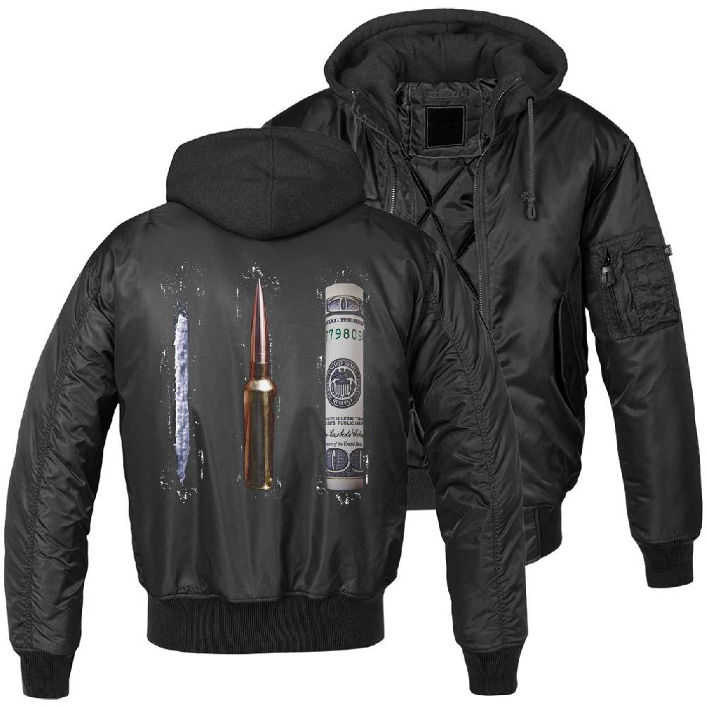 Spass Kostet MA1 Bomberjacke mit Kapuze gefüttert Winter Version Crime & Money