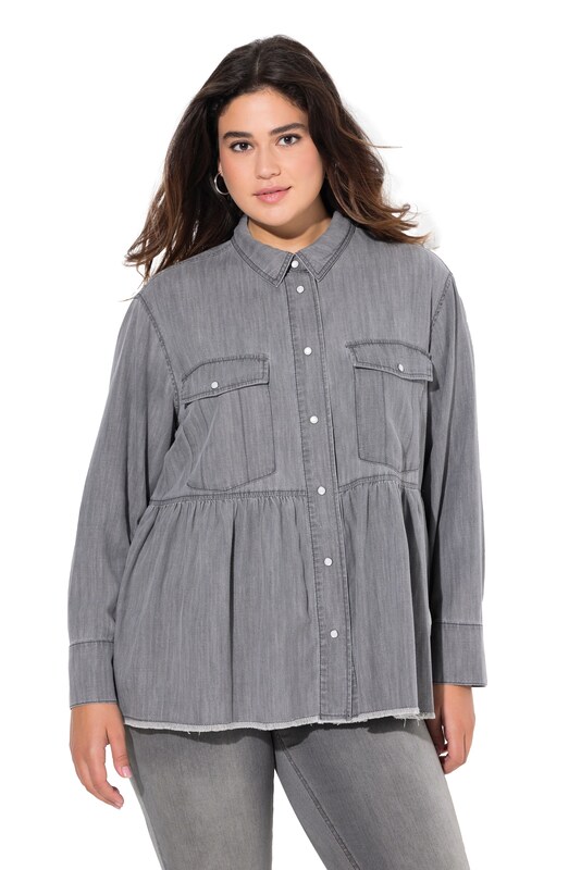 Ulla Popken Ulla Popken Bluse in Grey Denim Sonderangebot der Fabrik