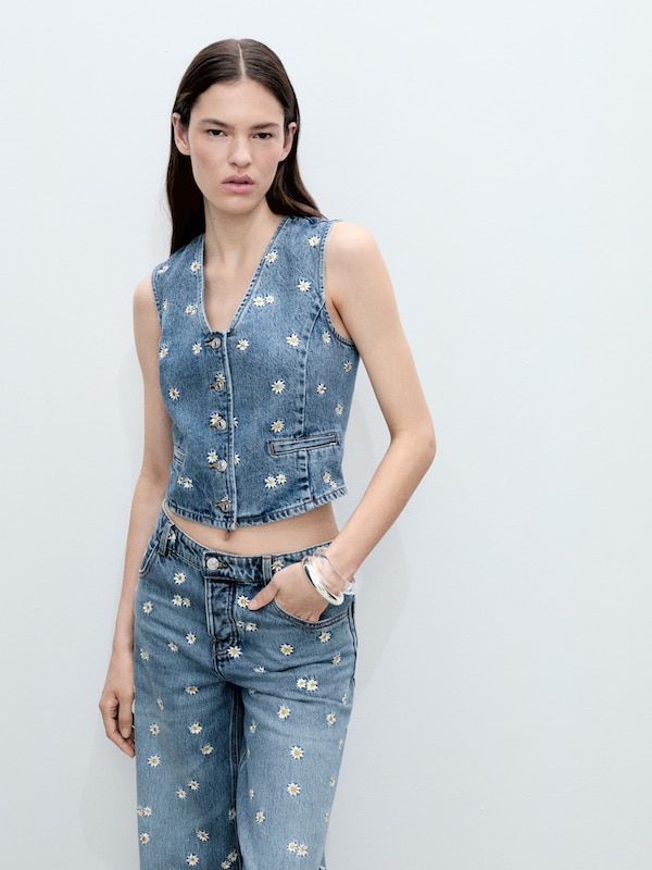 MANGO MANGO Weste 'MASSY' in Blue Denim Speichern exportieren